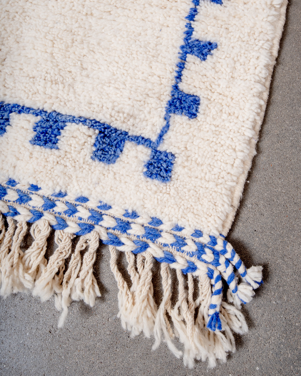 Modern, designer, handcrafted Berber rug from Morocco. Beniourain carpet with beautiful colours and patterns and fluffy wool texture.